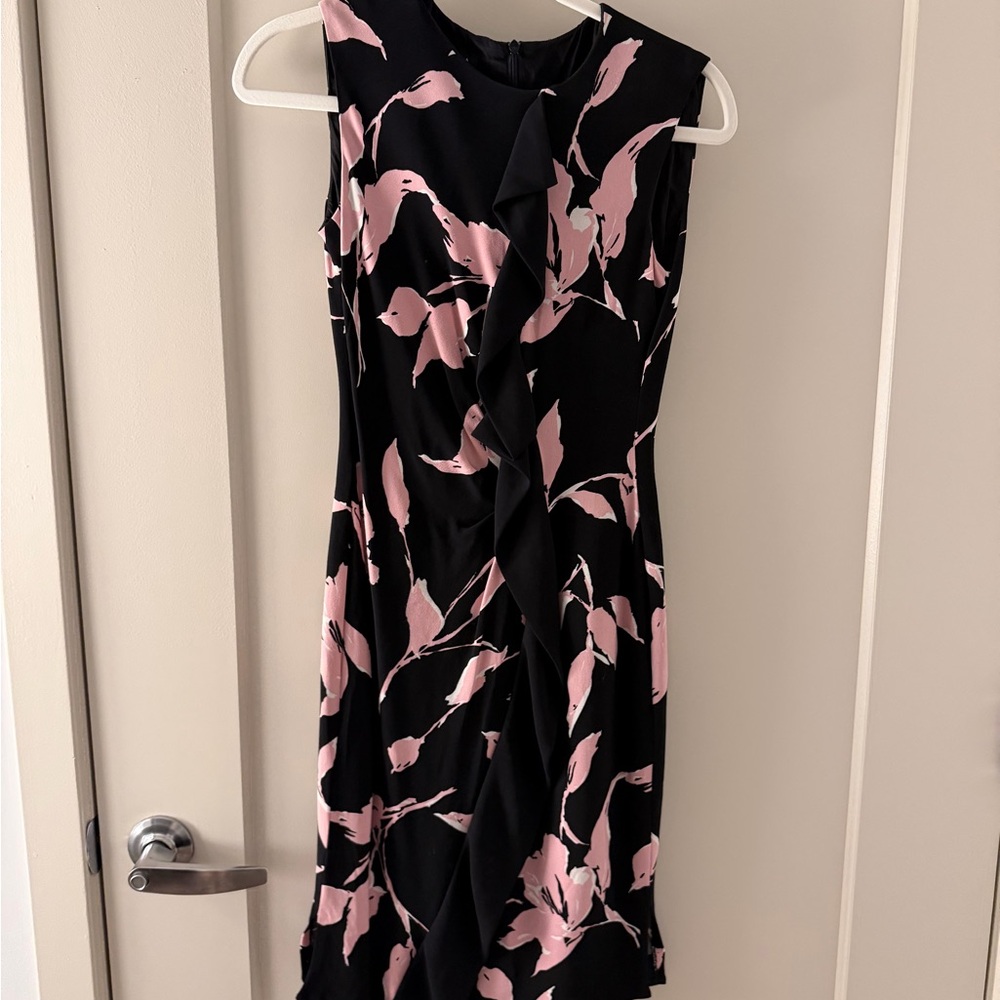 Escada Black and Pink Floral Midi Dress